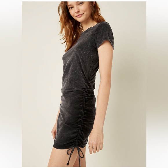 •VICTORIA'S SECRET PINK•NWT GRAY MINERAL WASH RUCHED SIDE MINI DRESS SIZE XS - Picture 3 of 8